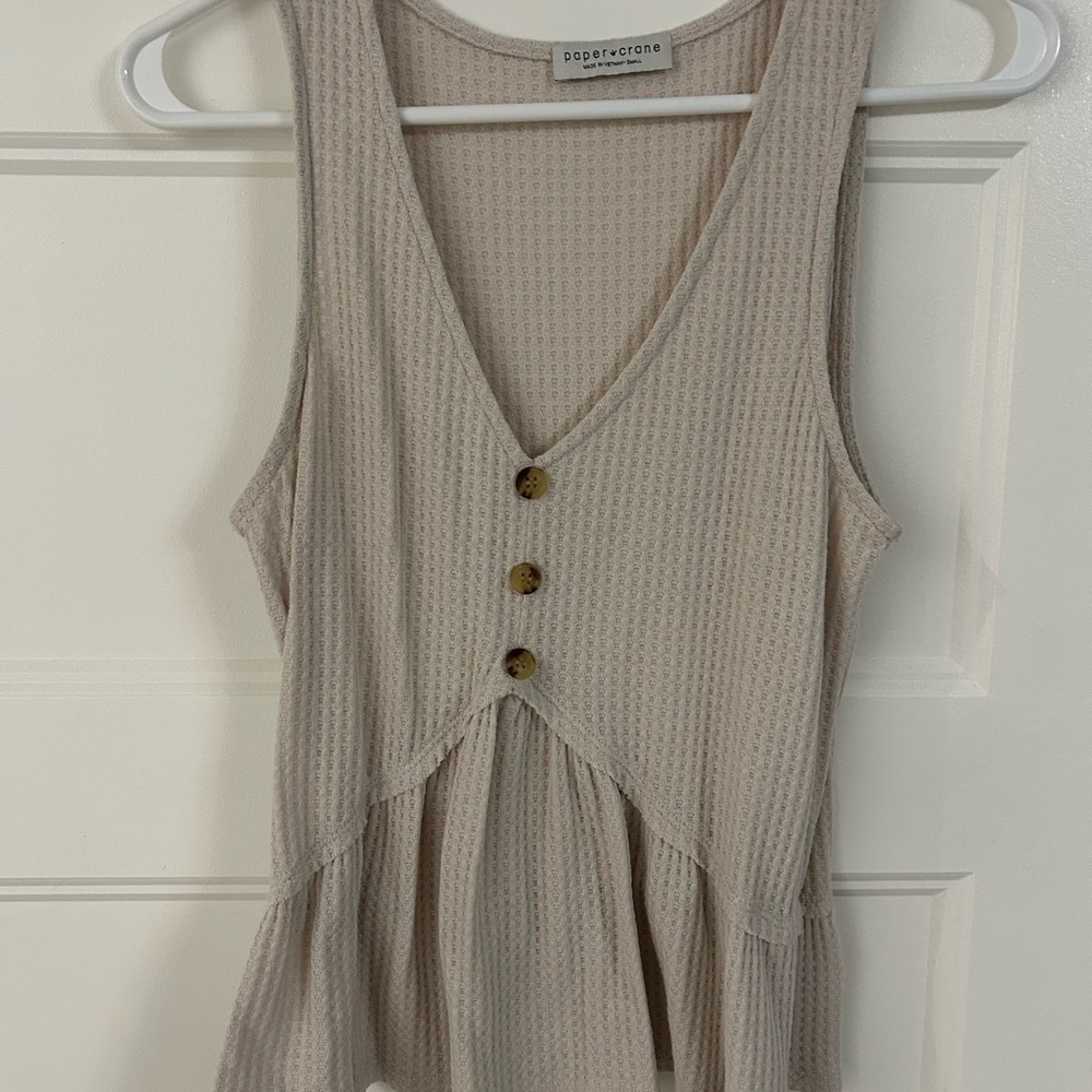 Paper Crane Beige Button-Front Tank Top